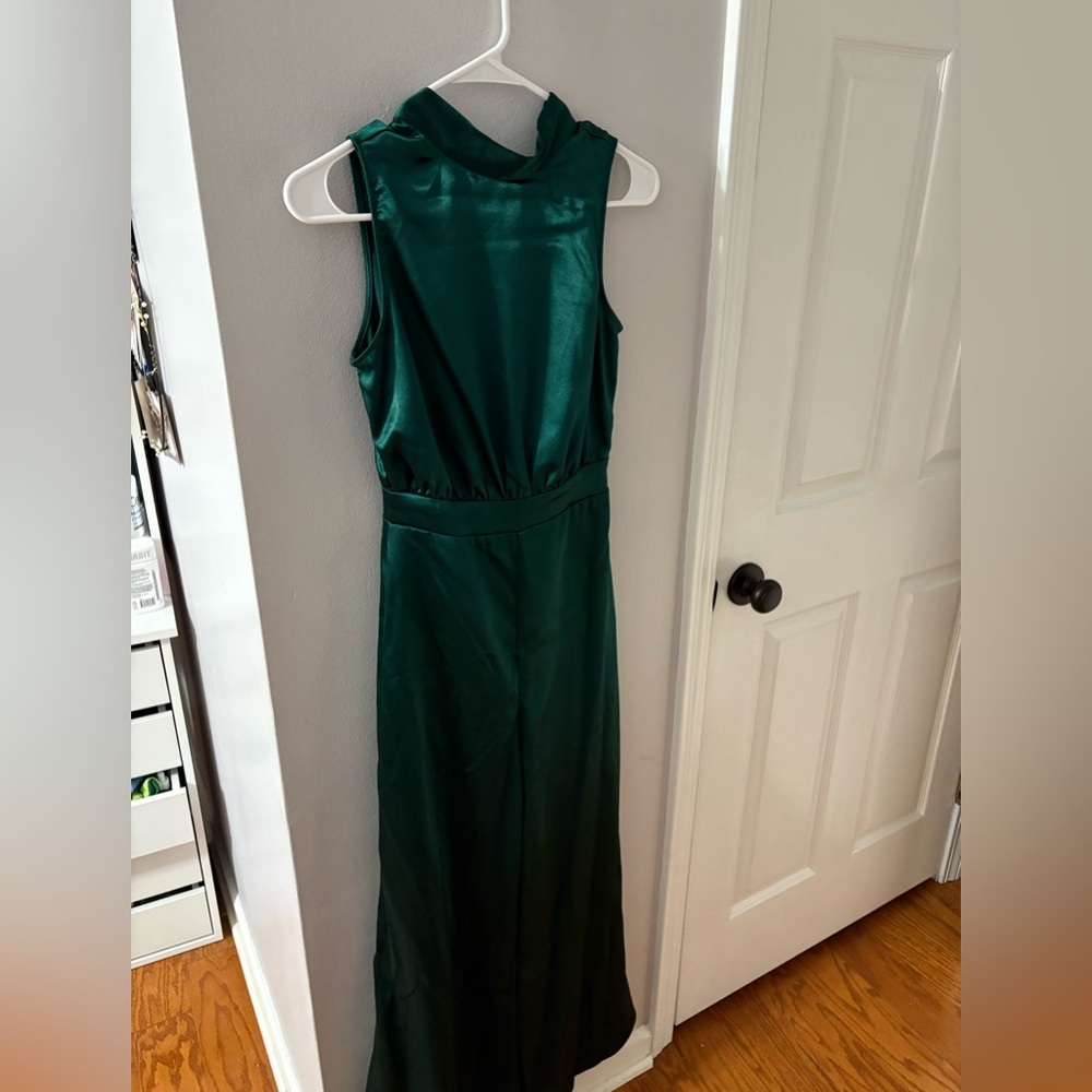 emerald green satin halter top jumper